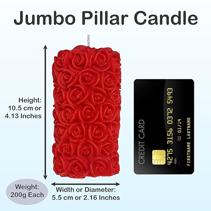 Velas Para Decoração de Casa, Fragrância de Rosa, Forma de Pilar, Cor Vermelha, Conjunto de 2, 5,5 X 10,5 Cm - Cera
