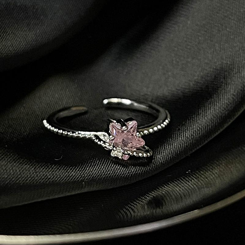 Rosa Zirkon Schlichter Offener Ring Süße Liebe Nischendesign Stern Hoher Sinn Verstellbarer Ring