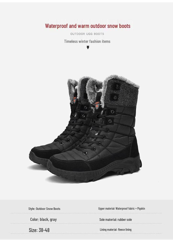 2025 Men's Winter High-Top Snow Boots: Thickened Velvet Outdoor Mountaineering Shoes