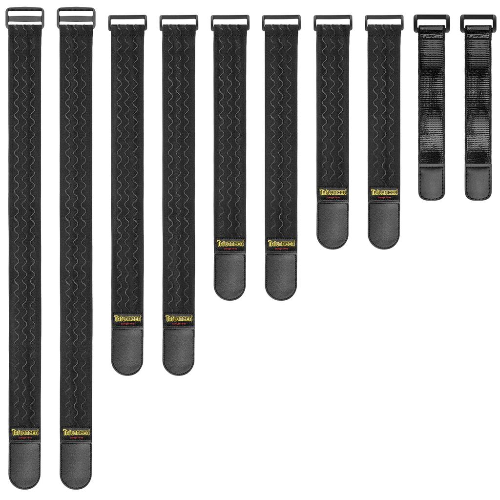 Trilancer Elastic Cable Ties, Velcro, Non-Slip, 5 Size Combo (10 Pack) Hook-and-Loop Storage Straps for Extension Cords, Cables, Ropes, Hoses,