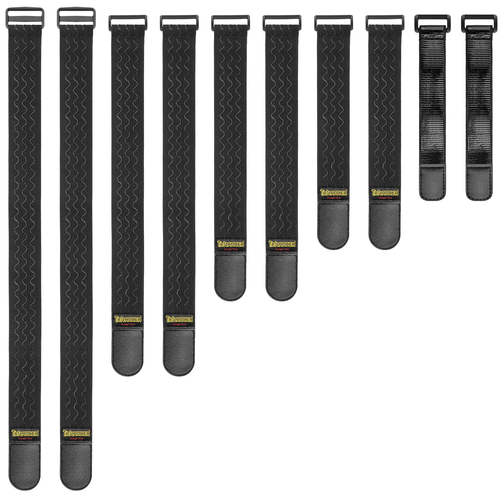 

Trilancer Elastic Cable Ties, Velcro, Non-Slip, 5 Size Combo (10 Pack) Hook-and-Loop Storage Straps for Extension Cords, Cables, Ropes, Hoses,