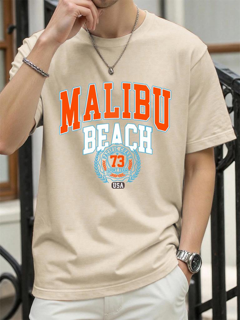 Malibu Beach 73 Usa Print Man T Shirts Hip Hop ONeck AllMatch Sportswear Casual Cotton Vintage TShirt Unisex Fashion Clothes