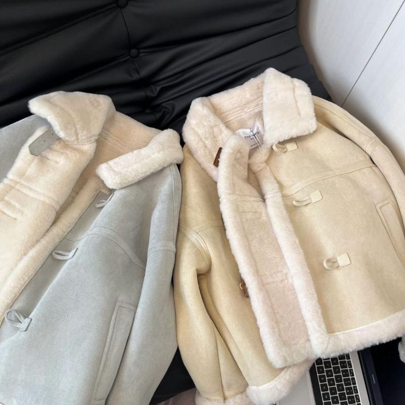 Winter fur integrated suede jacket women's winter retro stand-up collar warm thick age-reducing cotton-padded coat
