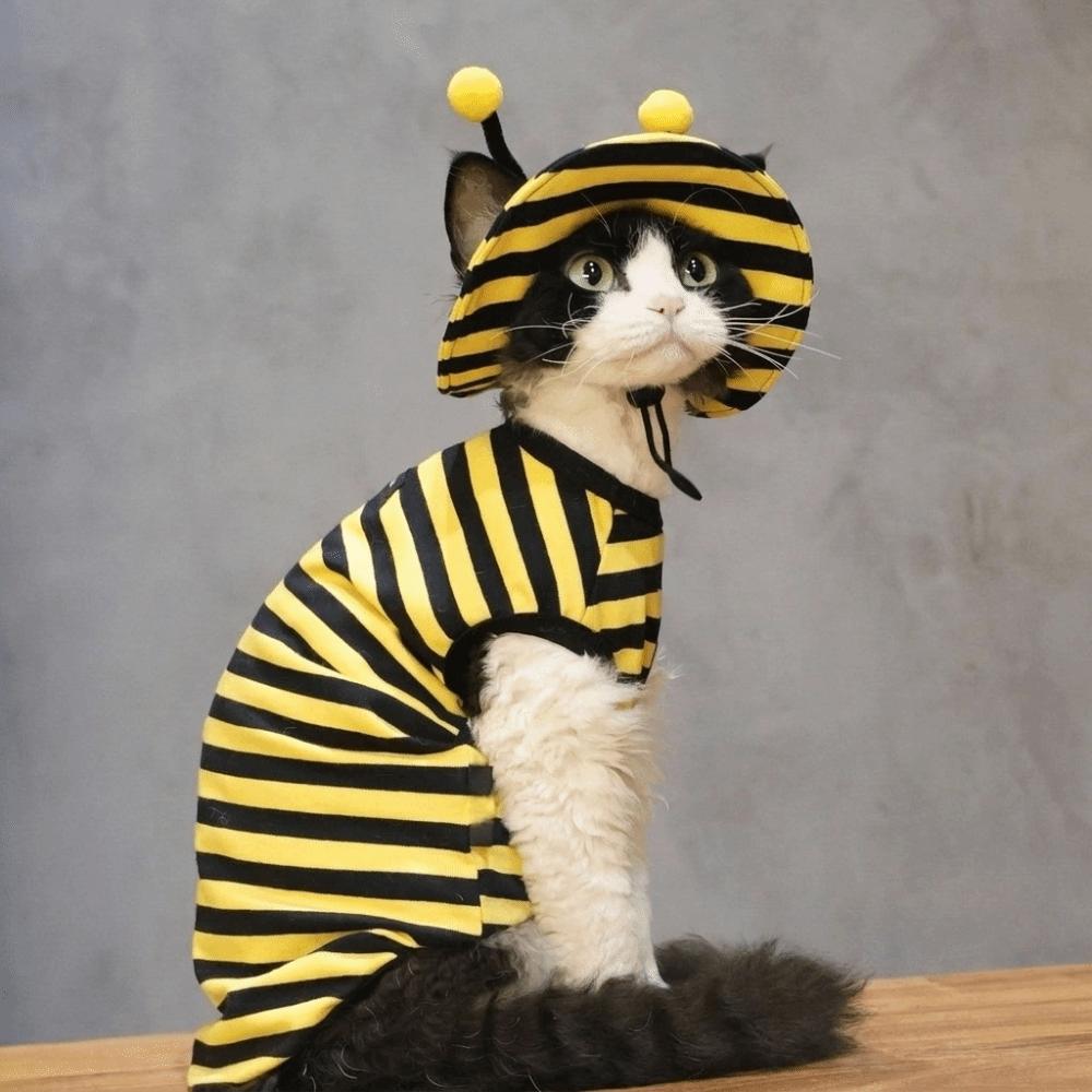 Striped T-Shirt Bee Themed Cat Outfit Set Breathable Cat Anti Shedding Vest Travel