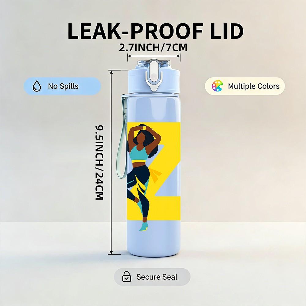 1PC Dancing Girl Pattern 750ml Color Plastic Sports Water Bottle Leakproof Flip Straw Lid Suitable for Sports Office Home Use