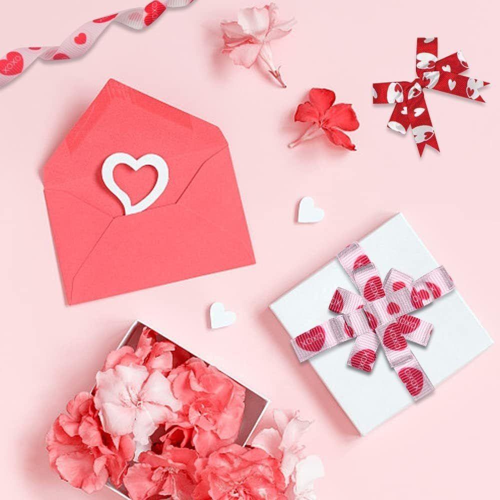 5 Yards Red Love Printed Ribbon Polyester Gift Packaging Ribbon  Party Decoration