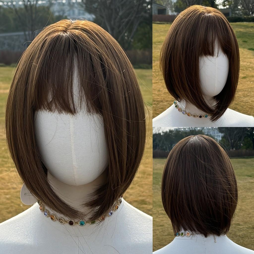 Womens Short Straight Wig With Bangs Hightemperature Silk For Casual And Party Use