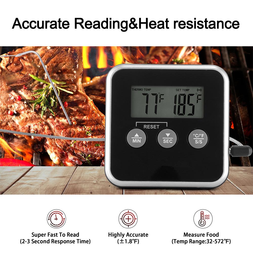 Termômetro Digital de Cozinha para Cozinhar Carne Alimentos Temperatura Para Forno Churrasqueira Grelha Função Timer com Sonda Medidor de Calor para Cozinhar