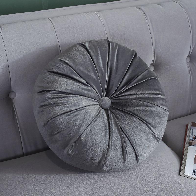Round Pumpkin Velvet Cushion - Plush Solid Color Waist Support Pillow