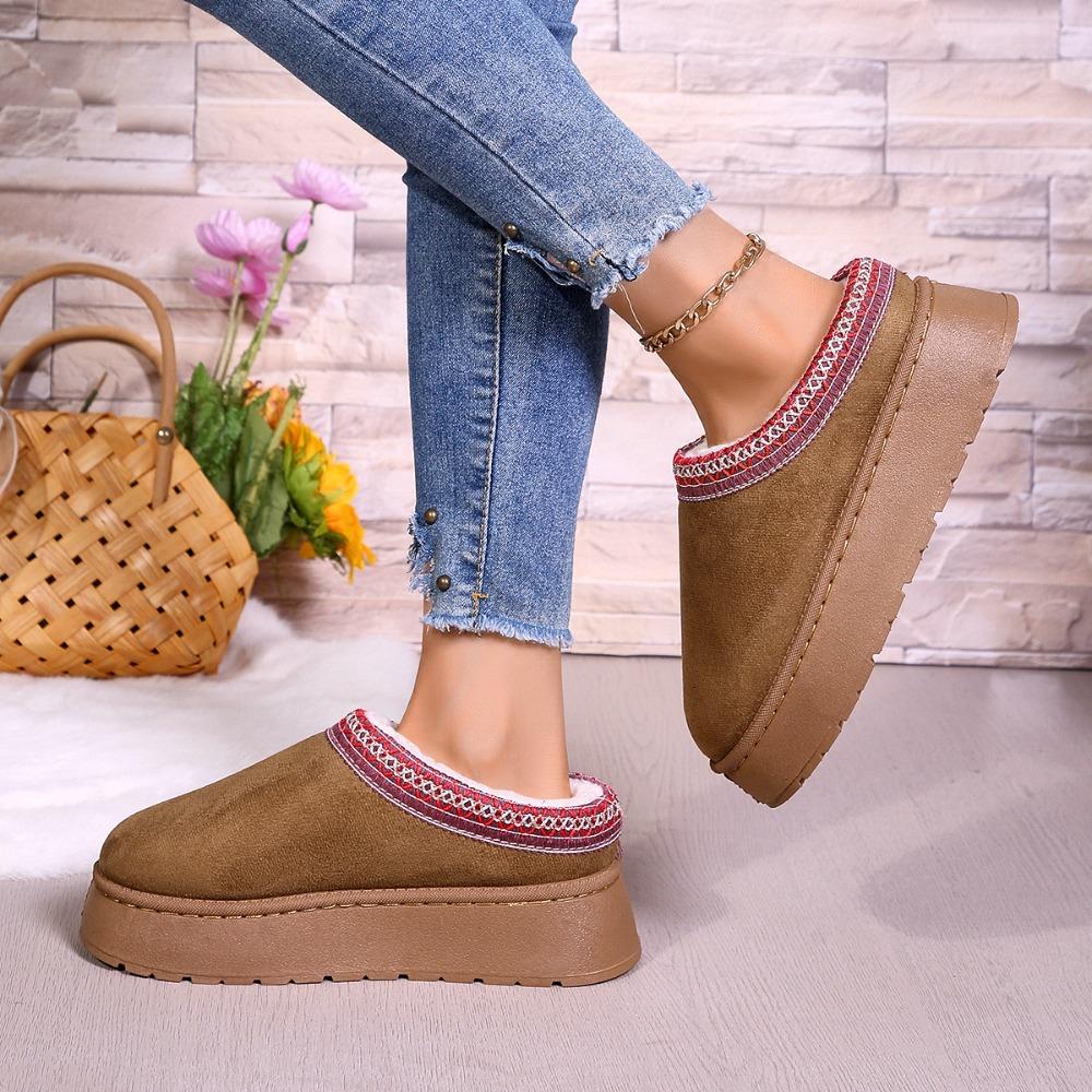 Fashion Platform Fluffy Slippers Women House Flats Fashion Plush Winter Designer Shoes Ladies Home Elegant Casual Footwear Large Size