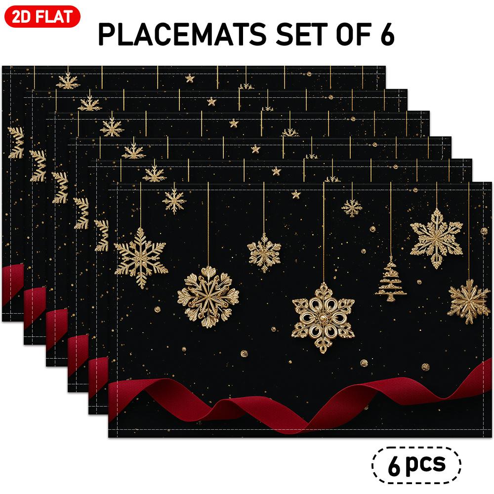 4pcs/6pcs Elegant Placemats Suitable for - Christmas Table Decor with Snowflake & Tree Patterns, Star & Ribbon Accent - Rectangular Holiday Dining, Ha