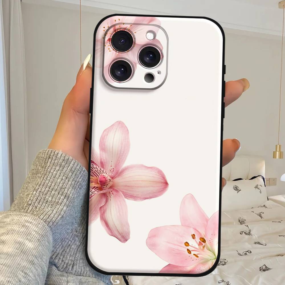P-Peach-B-Blossom Black Phone Case That Fits For IPhone 17,16,15,11,13,14 Pro Max,Plus,X,Xr,Xs Max,13Mini