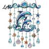 Balcony Hanging Decor Ocean-Themed Wind Chime Decoration Animal Sun Catcher with Faux Crystal Drops Tropical Fish Garden Decoration Stained