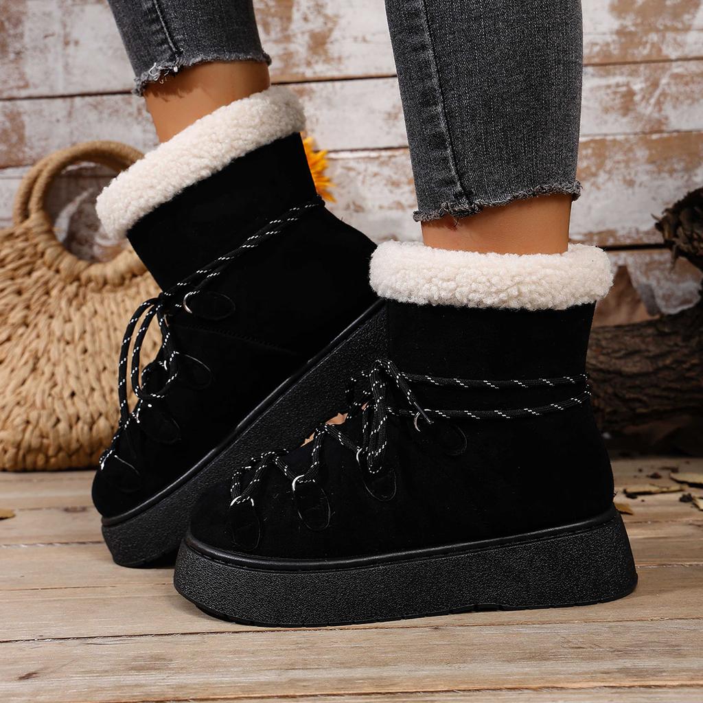 Fashion Women Snow Boots New Winter Warm Fashion Round Toe Ankle Booties Women Comfortable Soft Sole Lace-Up Bow Platform Shoes Women