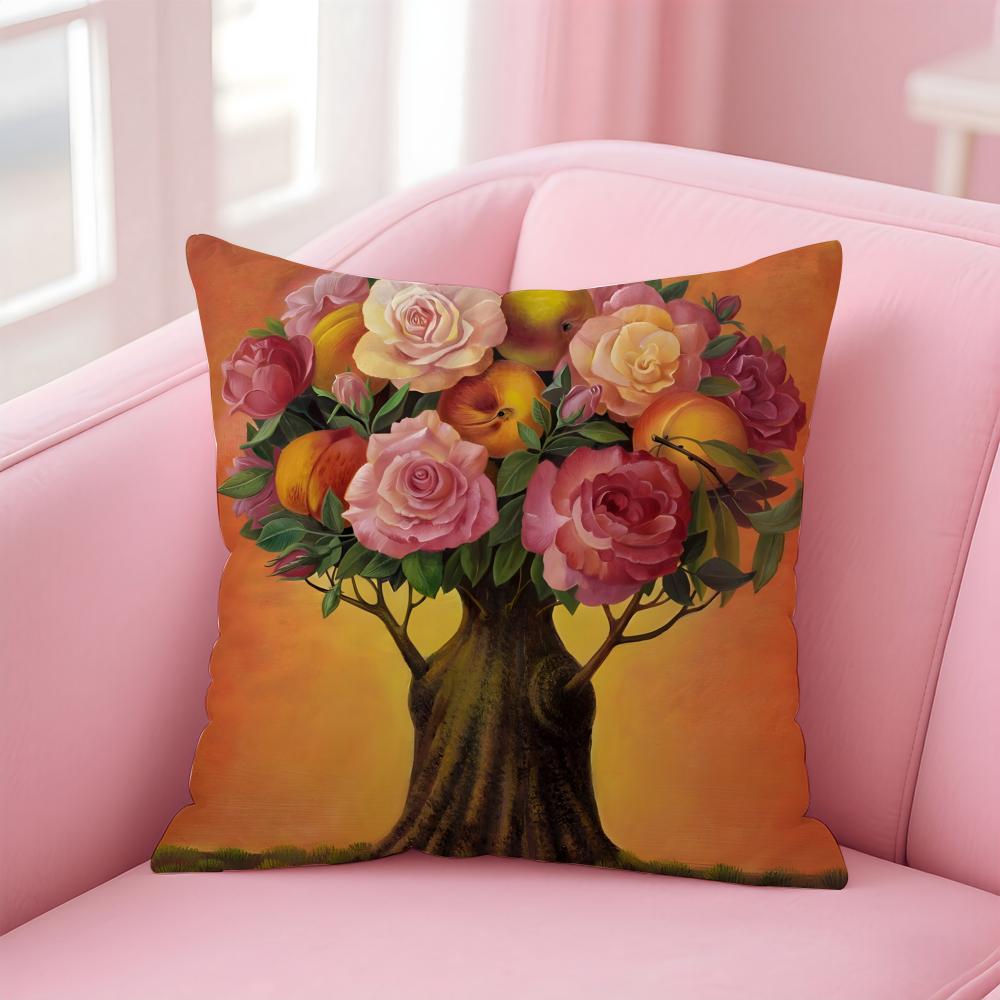 Beautiful Flowers Bulgarian RoseS Cushion Cover Pillowcase Short Plush Invisible Zipper Room Sofa Cushion Cover