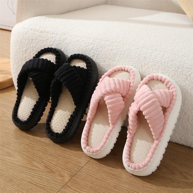 Spring and summer couple linen slippers women's home indoor non-slip four-season cotton and linen cool slippers home