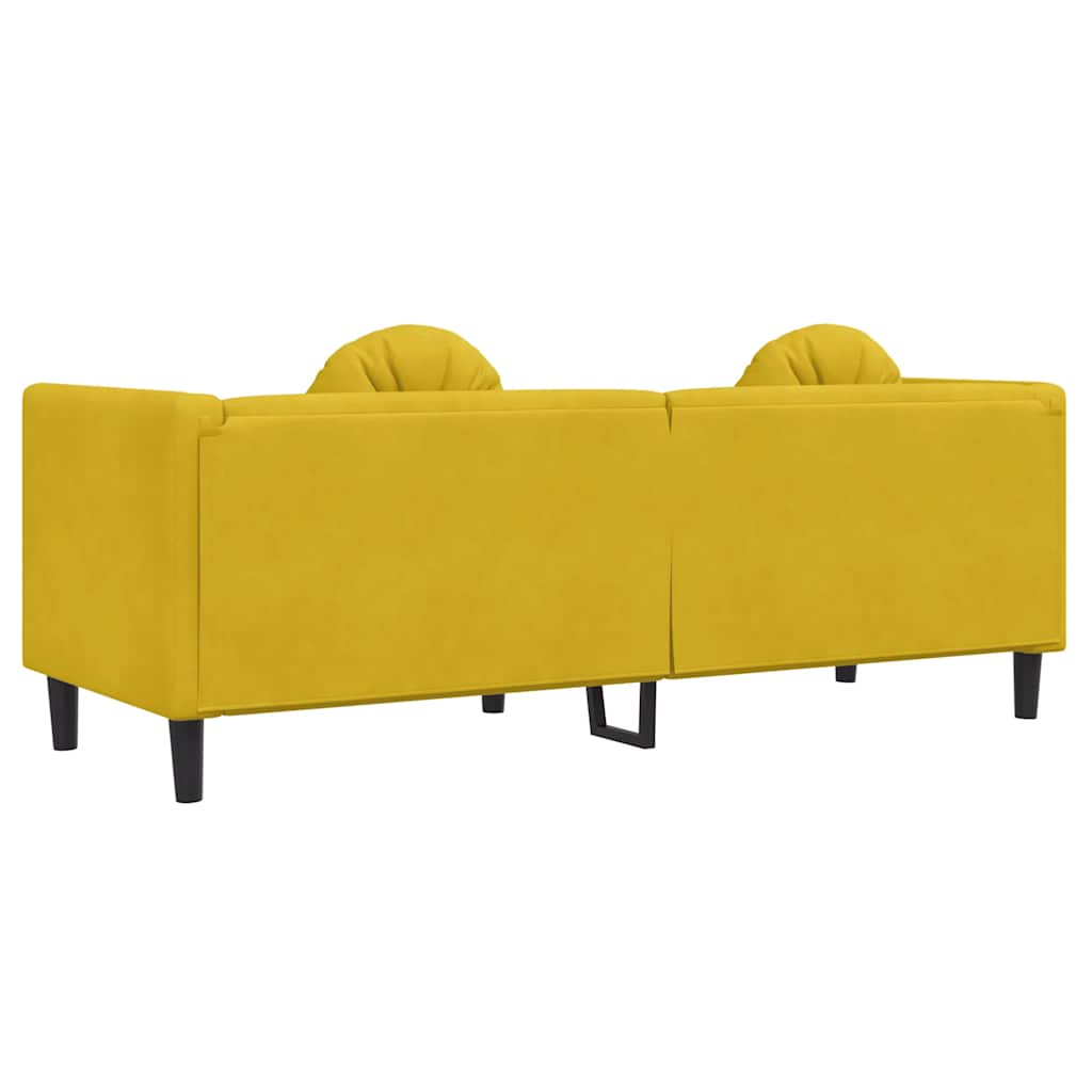 3 Seater Yellow Velvet Sofa with Cushions