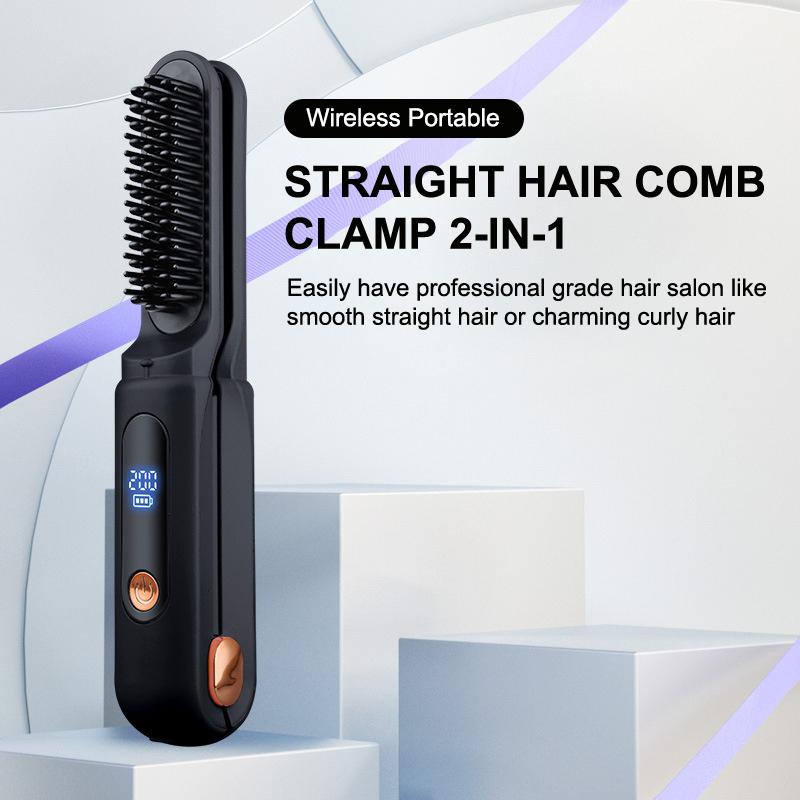 

Портативная беспроводная электрическая щетка-выпрямитель для волос 2 в 1, электрическая плойка для волос, электрическая расческа для укладки волос, для красоты чёрный