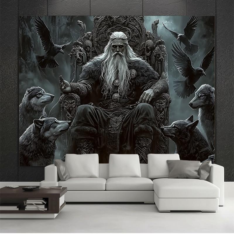 Party Backdrop Viking King Wolves Majestic Fantasy Throne Scene Ravens Event Event Photo Background Party Decor