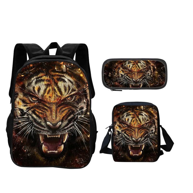 Top selling tiger backpack pencil case crossbody bag 3pcs set trendy animal print best gift for boys or girls on school birthday