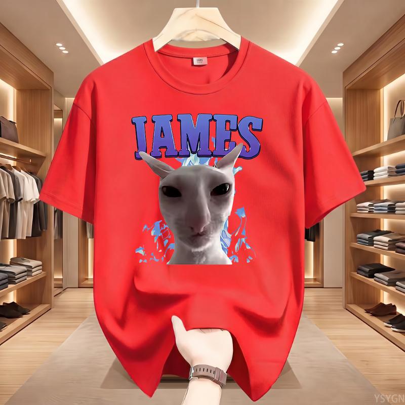 James IAMES Funny Cat Meme T-shirts Stupid Joke Gifts Cat Lover Short Sleeve T-shirt Men Women Cotton T Shirts