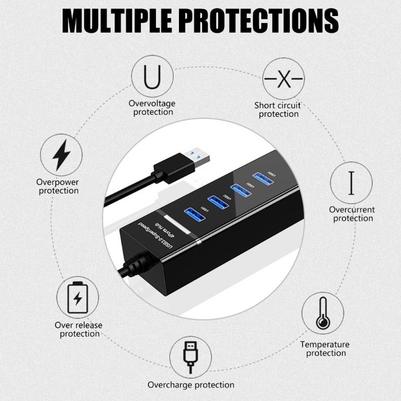 4 Port USB 3.0 Hub USB Splitter Multifunction  4 Port USB Hub Plugs & Play Hub ABS Dock for Streamlined Connection Solution