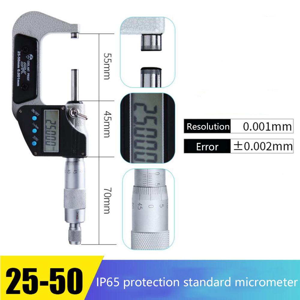 

0-25-50-75-100 мм IP65 уровень защиты цифровой внешний микрометр электронный микрометр калибр 0.001 мм точные измерительные инструменты 25-50mm