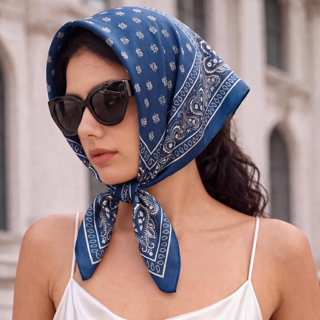 Scarf Woman Square Bandana Hijab Handkerchief Headscarf Silk Scarves Woman Fashion Print Windproof Shawl Turban