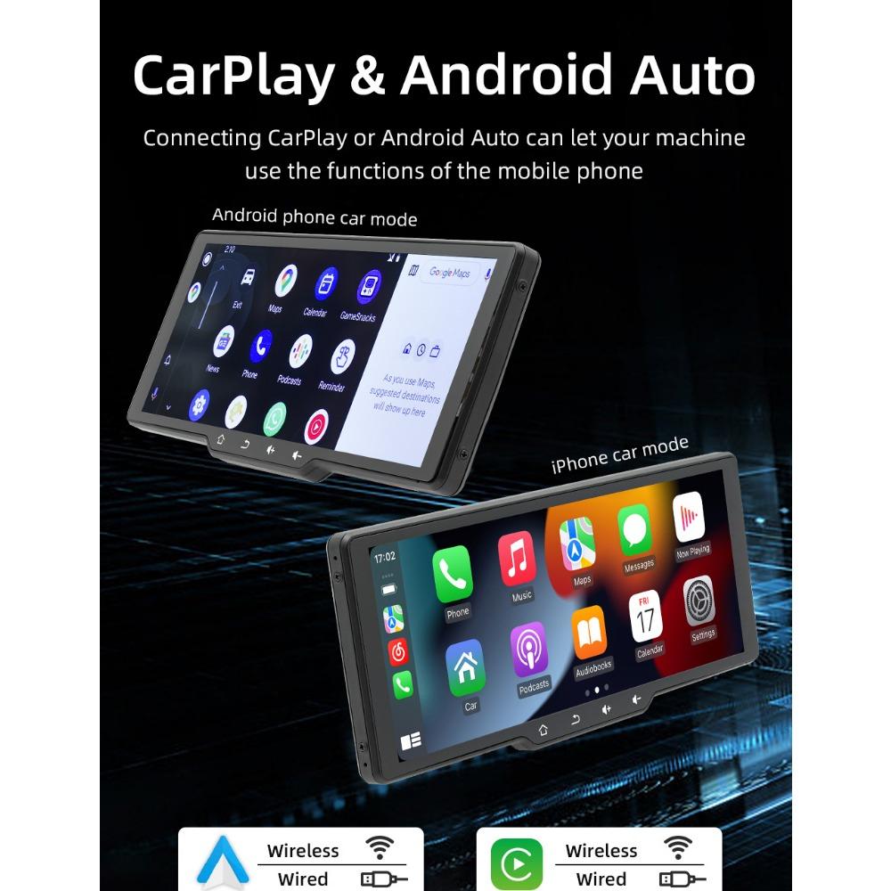 10.26 Inch Portable Wireless Carplay Screen HD Rear Reversing Camera Car Radio DVR MP5 Multimedia Video Player Android Auto