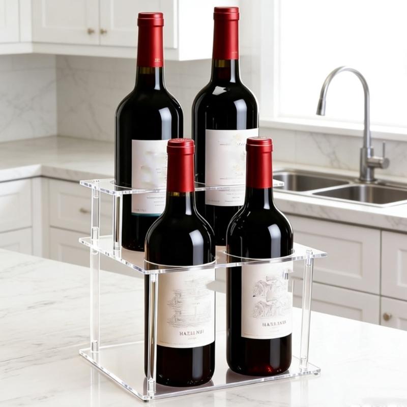 Clear Acrylic Bottle Display Rack with 2 Levels for Showcasing Condiments and Wine