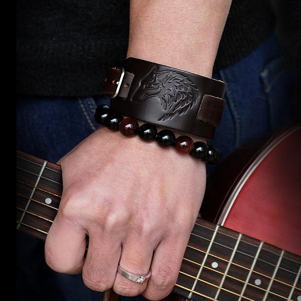 Vintage Leather Braided Bracelet for Mens Wolf Head Bracelets Classic Animal Motifs Jewelry On The Hand Accessories