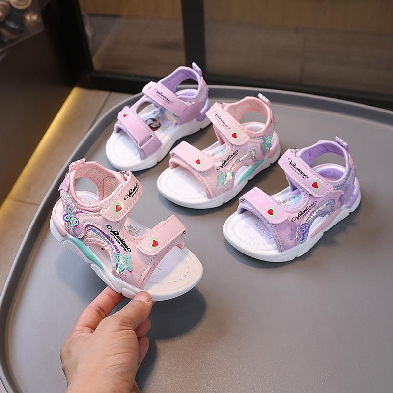Girls sandals 2025 summer new children's beach shoes little girl cartoon shoes baby girl soft-soled princess shoes