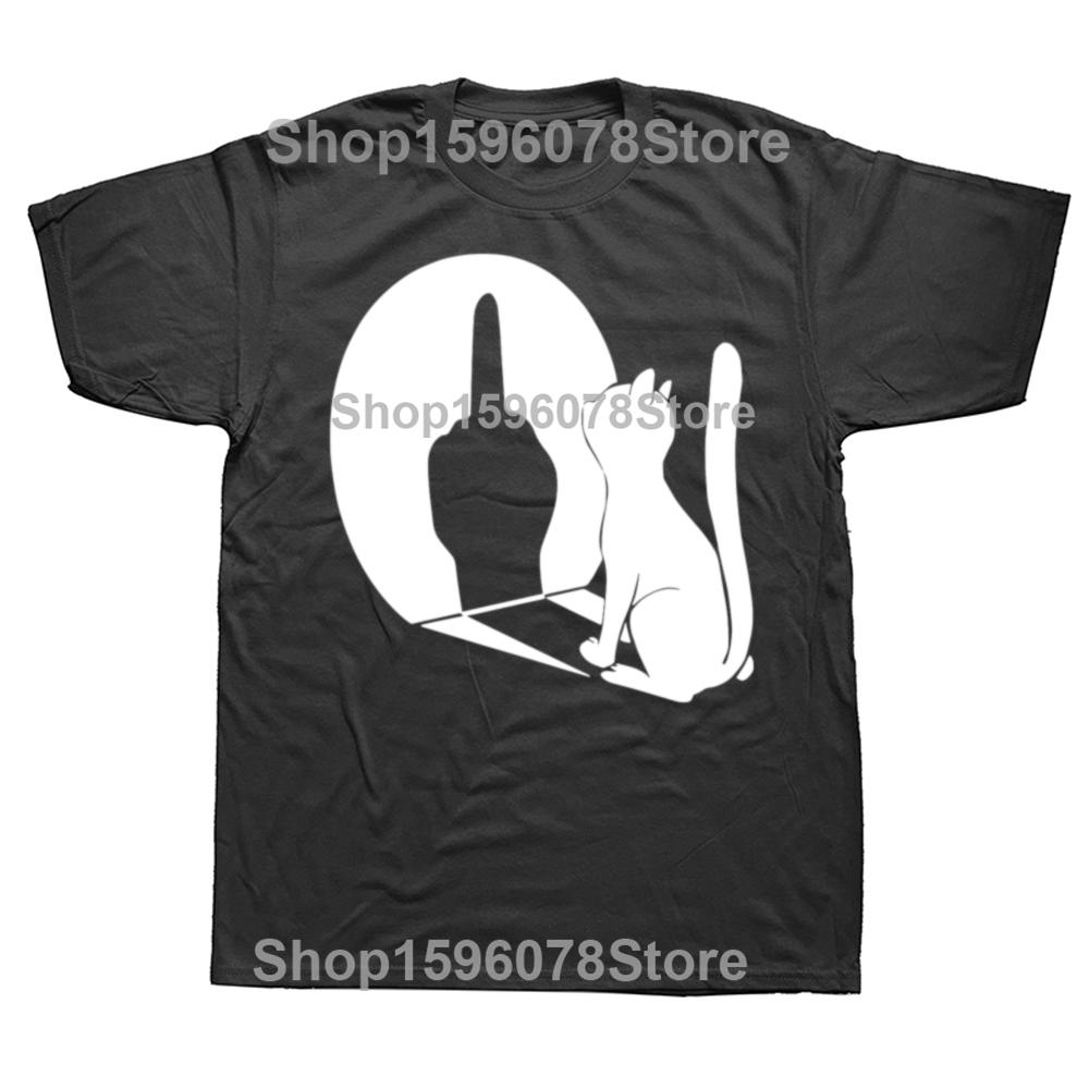 Funny Cat Shadow I Hate People Middle Finger T Shirts Men Cotton Humor Streetwear Tee Shirt Short Sleeve Unisex Loose Clothing