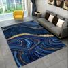 Sophisticated Nordic Blue and Gold Marble Floor Mat Geometric Carpet for Living Room or Bedroom Non-Slip Rug for Sofa Doormat