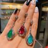 Cross Border S925 Silver Needle Paraibal Emerald Red Corundum Earrings Fashion