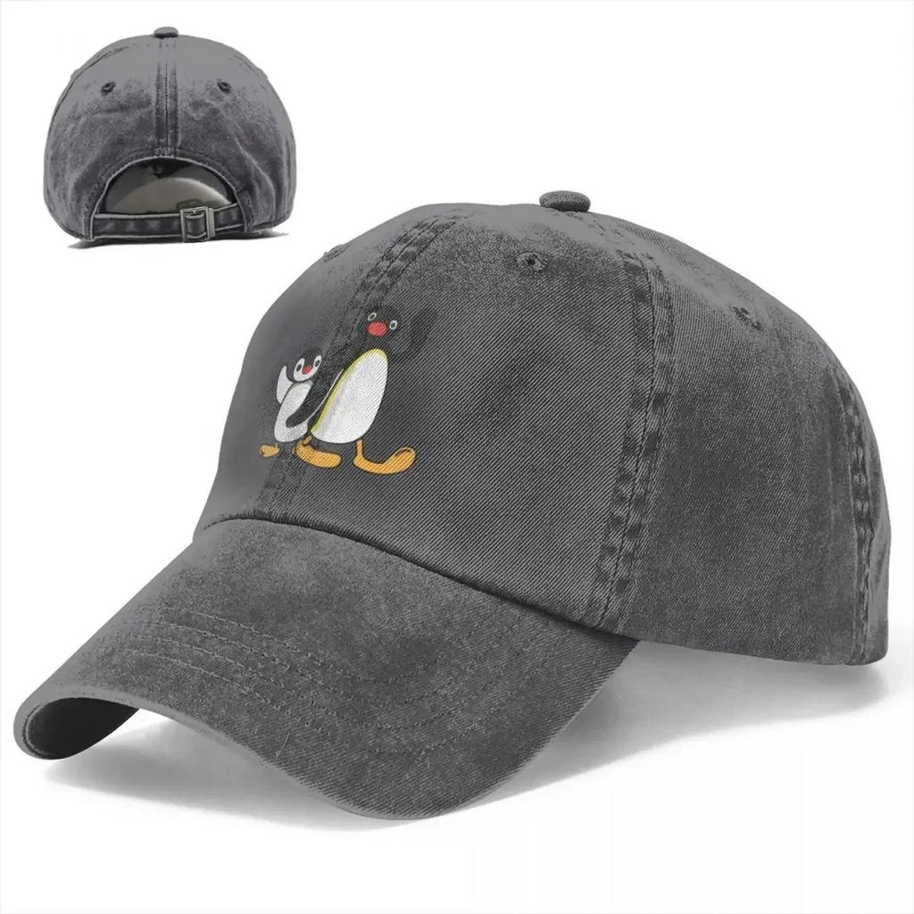 Pingu Berretto da Baseball Unisex da Donna Pinguino Denim Usurato Lavato Cappelli Berretto Classico da Esterno Corsa Golf Snapback Regolabile