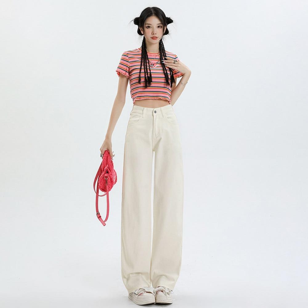 

Personalized high street slim wide-leg jeans 2025 loose and versatile high-waisted straight mopping jeans 2XL