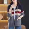 Casual Women Hooded Sweater Coat Zip Up Color Block Knitwear Open Front Jacket for Spring Fall Winter