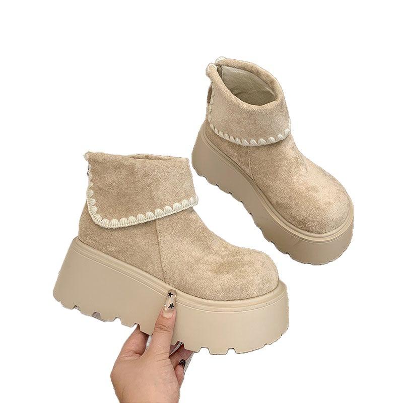 Autumn and winter retro warm thick-soled Martin boots women's fashion versatile one-pedal short boots matte daily cotton shoes