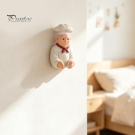 No Drill Wall Mount Cartoon Chef Hook, Resin Adhesive Toothbrush Holder, Small Decor Items Decorative Organizer for Kitchen or Washbasin Kids