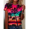 Tričko s potiskem kokosových palem pro plnoštíhlé, krátký rukáv, kulatý výstřih, volnočasový top na jaro a léto, dámské oblečení pro plnoštíhlé