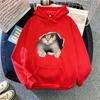 Autumn and Winter Cat Print Loose Hooded Sweatshirt 7013