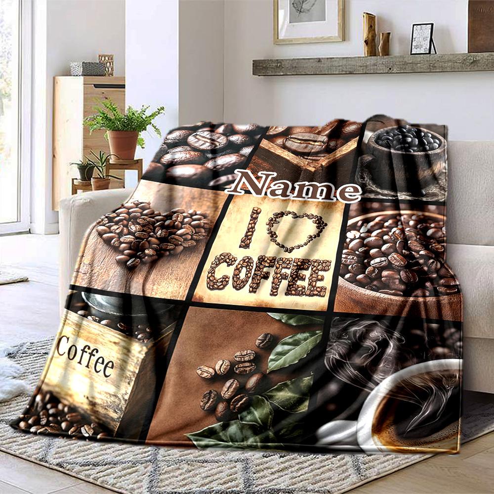 Coffee Bean Collage Home Customize Your Name Blankets Comfortable Soft Lightweight Allseason Multipurpose Blanket For Picnics Sofas Offices Beds