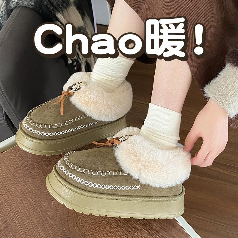 Fashion Cotton Slippers Women's Winter Velvet and Platform Sole Non-slip Outer Wear Warm Plush Snow Boots 2025 New