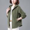 Casual Corduroy Coat for Women Spring Autumn Loose Hooded Windbreaker Mothers Middle Aged Fashion