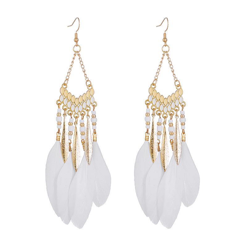 Bohemian Long Tassel Feather Earrings - Trendy Douyin-Inspired Design for Women