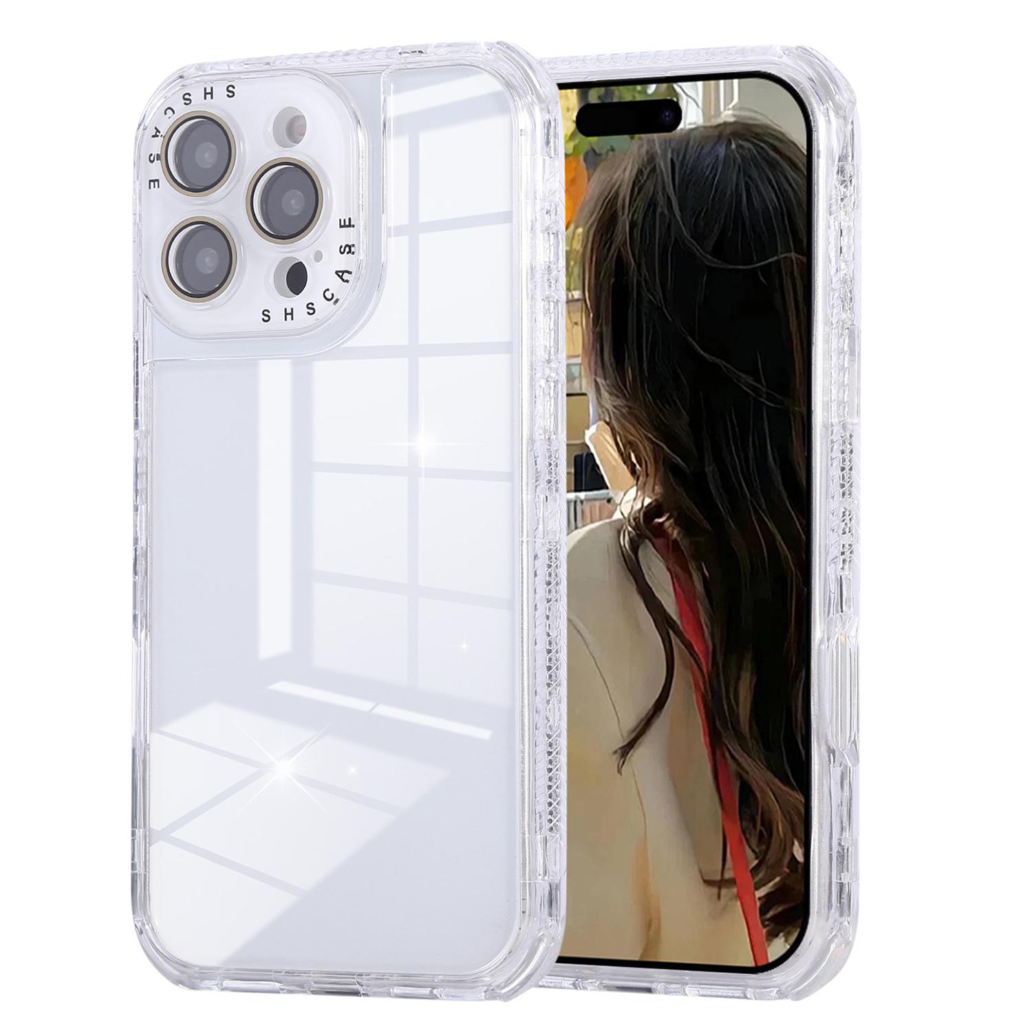 

For iPhone 16 Pro Case Clear Colorful Frame Drop-Proof TPU+PC Phone Back Cover with Lens Film White