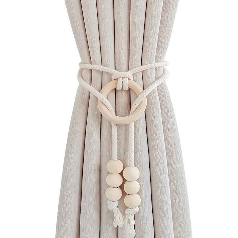 Nordic Wooden Yarn Tassel Curtain Tieback Rope
