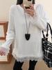 Plus Size Women's White Lace Embroidered T-shirt, Spring 2025 Collection: Loose Fit, Versatile Outerwear Top