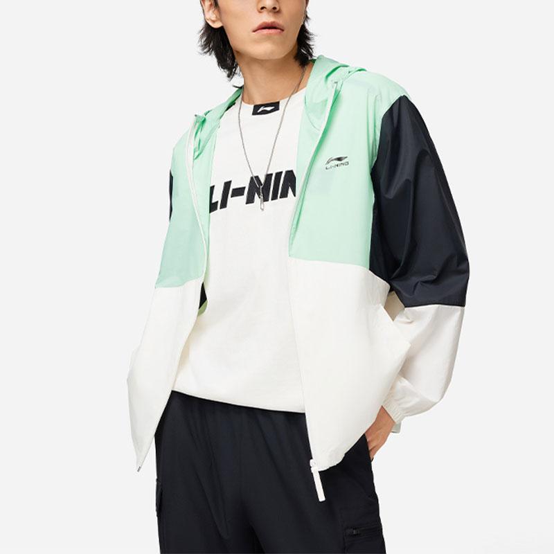 Li-Ning Lightweight Softshell Casual Sun Protection Jacket UPF50+ Men Outerwear Cool-Green Milk-White AFDU363-4
